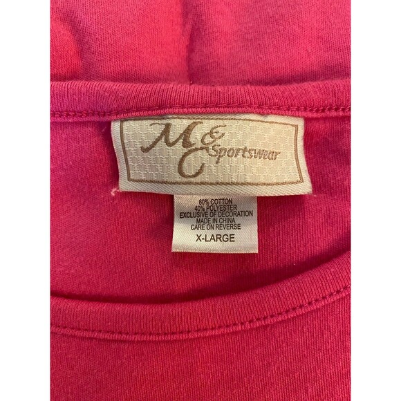 M & C Sportswear T Shirt Bright Pink Size XL Christmas Tree Long Sleeve Holiday - Picture 7 of 9